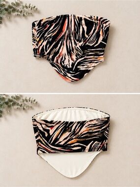 Tiger Mist Black Multicolor Abstract Strapless Crop Top